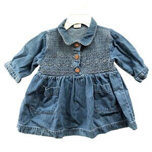 Vintage‎ Baby Gap 3-6M Denim Dress Smocked Collared Prairie Cotton Blue